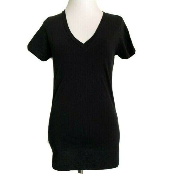 Short Sleeve V-Neck Basic Tee T-Shirt Black Casual Tunic Stretch Classic M - Picture 2 of 7